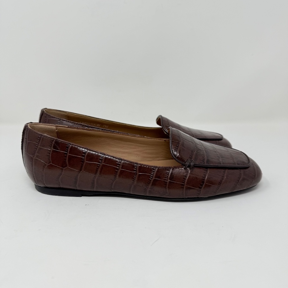 New Aquatalia Judie Luxe Croc Embossed Flat In Brown Sz 7 - Picture 3 of 15